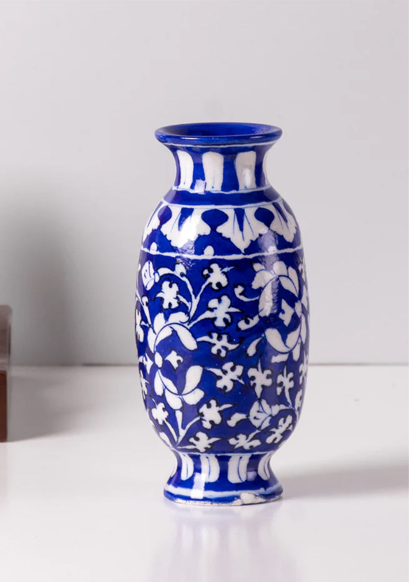 White Floral Pattern Oblong Shape Flower Vase