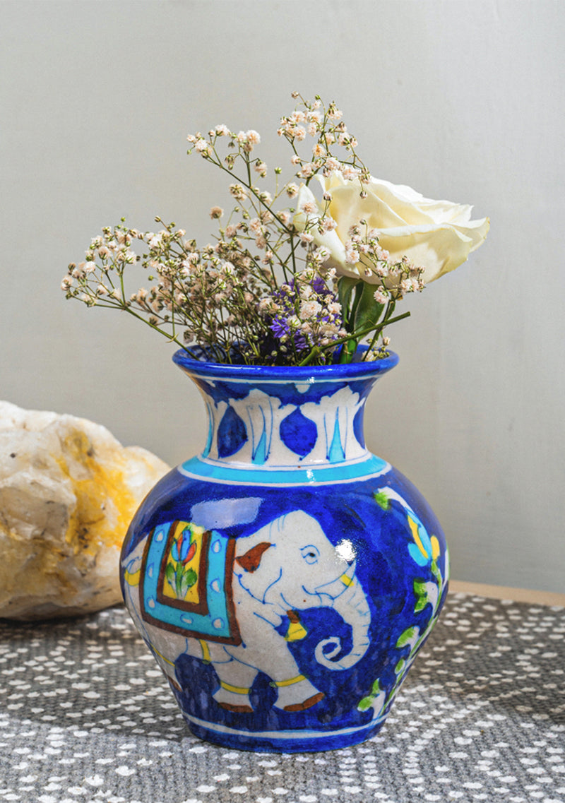 Blue Pottery Elephant Matka Vase