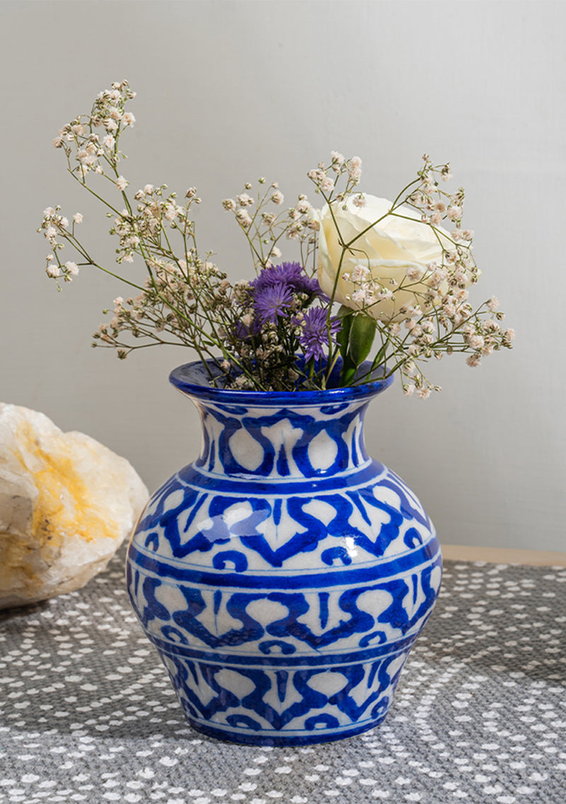 Blue Pottery White Matka Vase