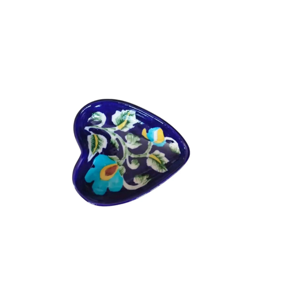 Hand-Painted Blue Pottery Heart-Shaped Soap Dish | Floral Design