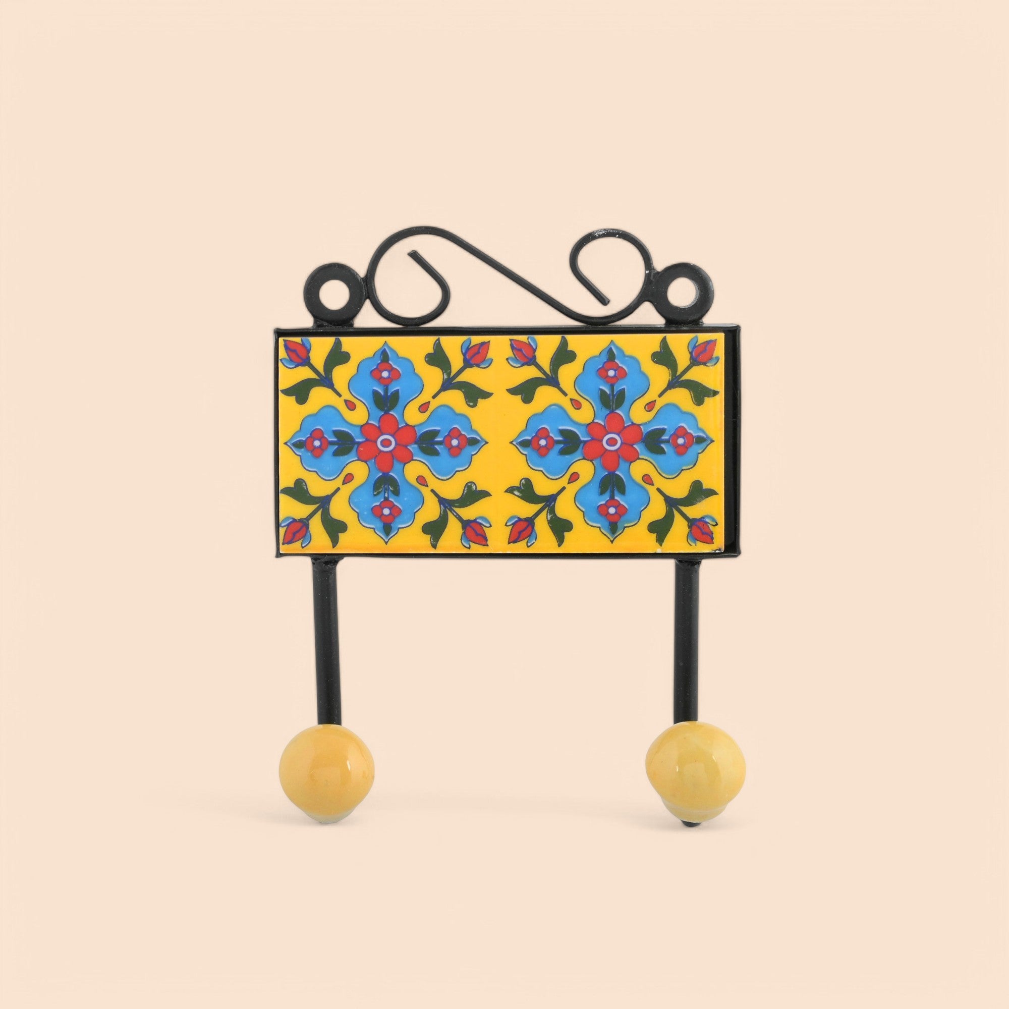 Blue Pottery Inspired Decorative Key Holder—Tuscany—2 Hooks