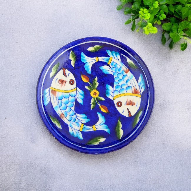 Blue Pottery Oval Decorative Plate - Blue