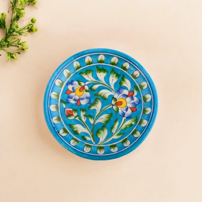 Blue Pottery Floral Pattern Decorative Plate—Turquoise—8”