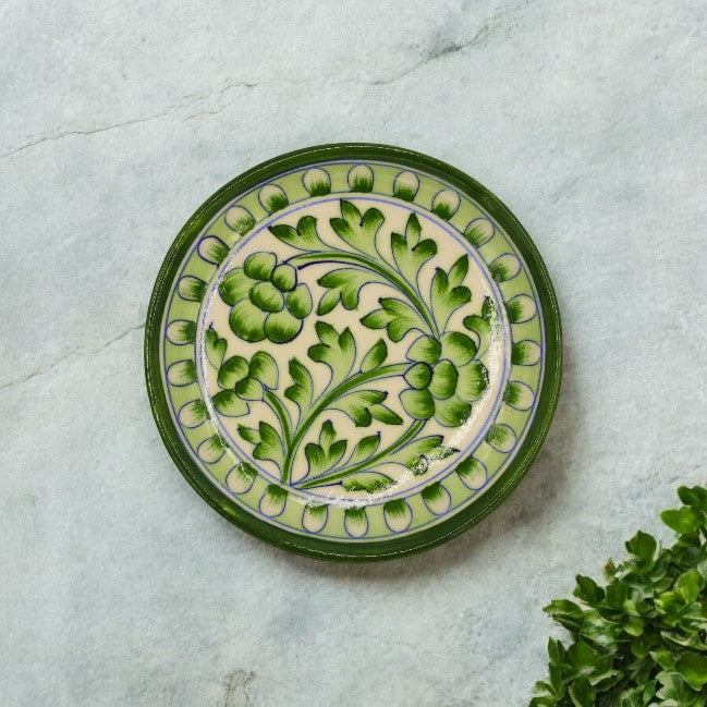 Blue Pottery Round Plate - Green
