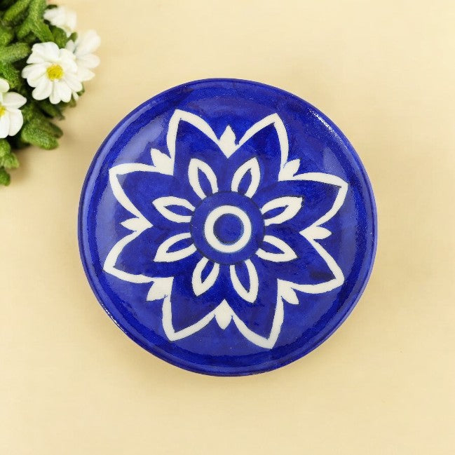 Blue Pottery Floral Pattern Decorative Plate—Cobalt Blue—6”-B