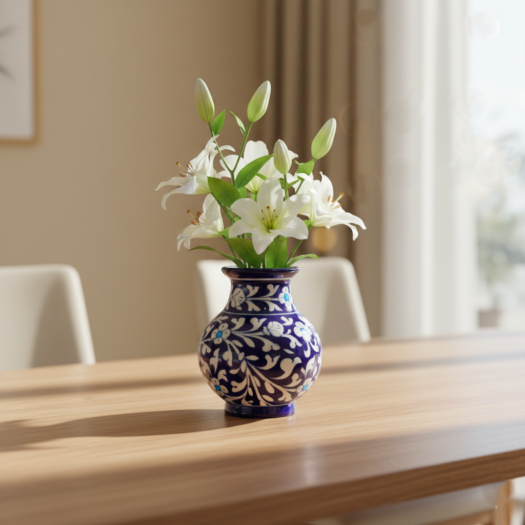 Blue Pottery Flower Vase – Cobalt Blue