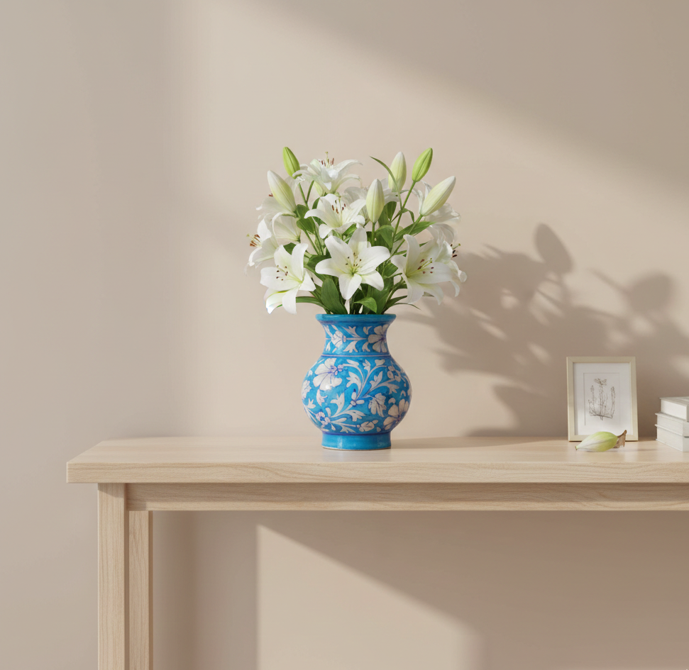 Blue Pottery Flower Vase – Sky Blue