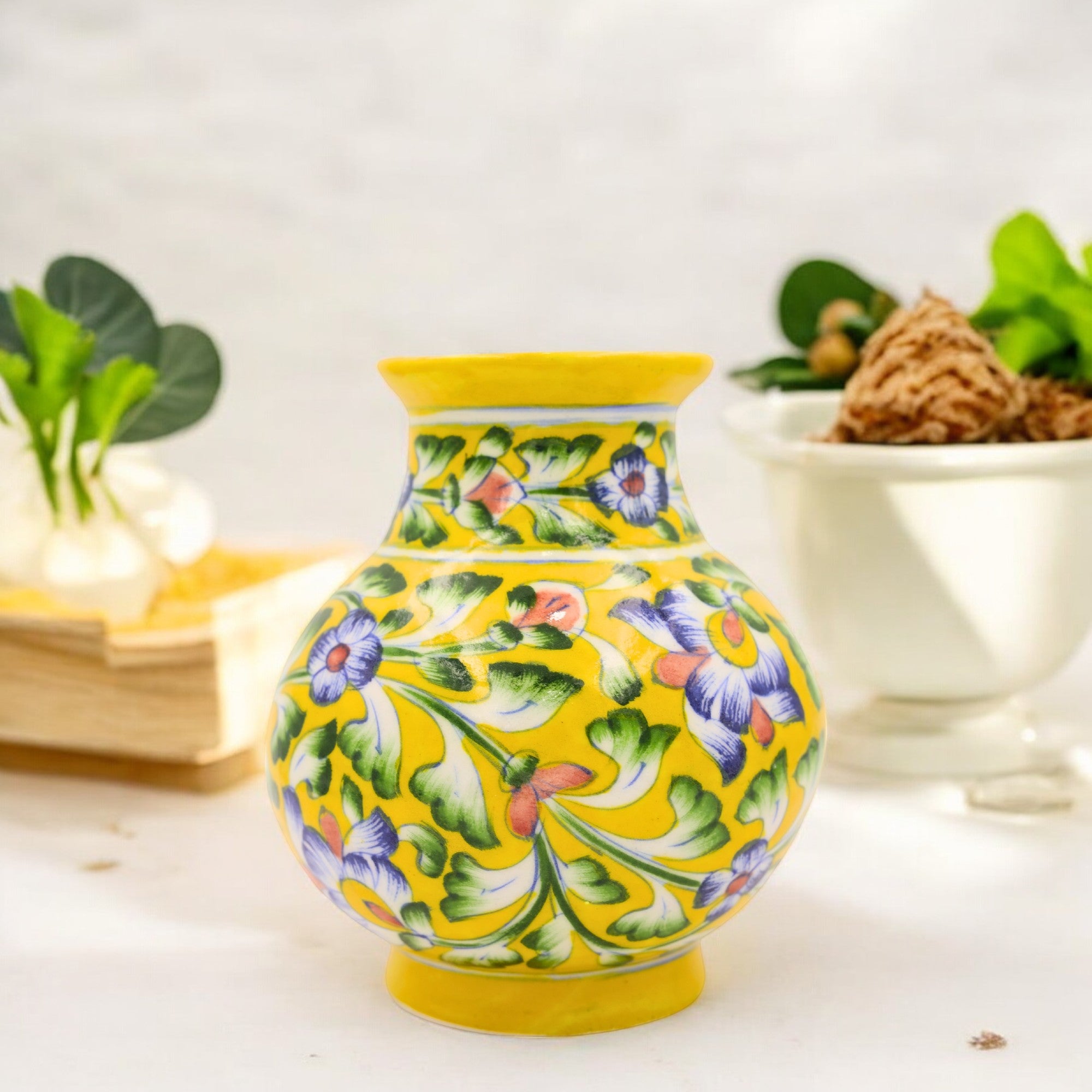 Blue Pottery Flower Vase – Yellow