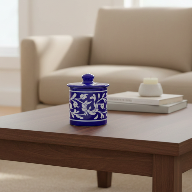 Blue Pottery Jar with Lid - Blue