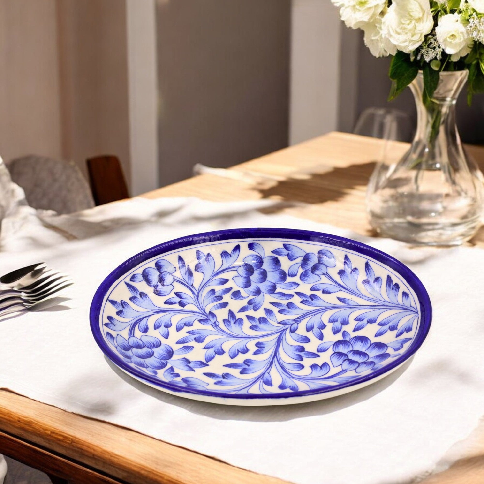 Blue Pottery Round Plate - Blue