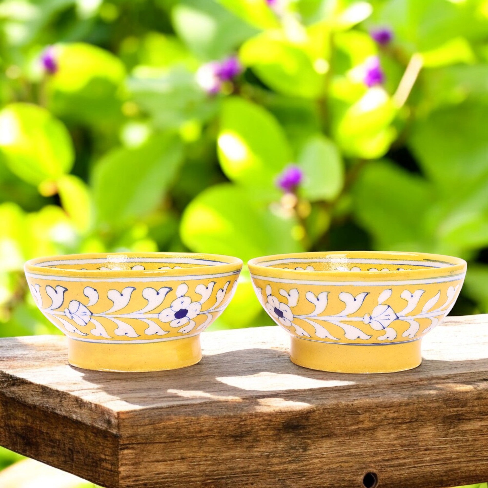 Handcrafted Blue Pottery Round Bowls—Yellow-2