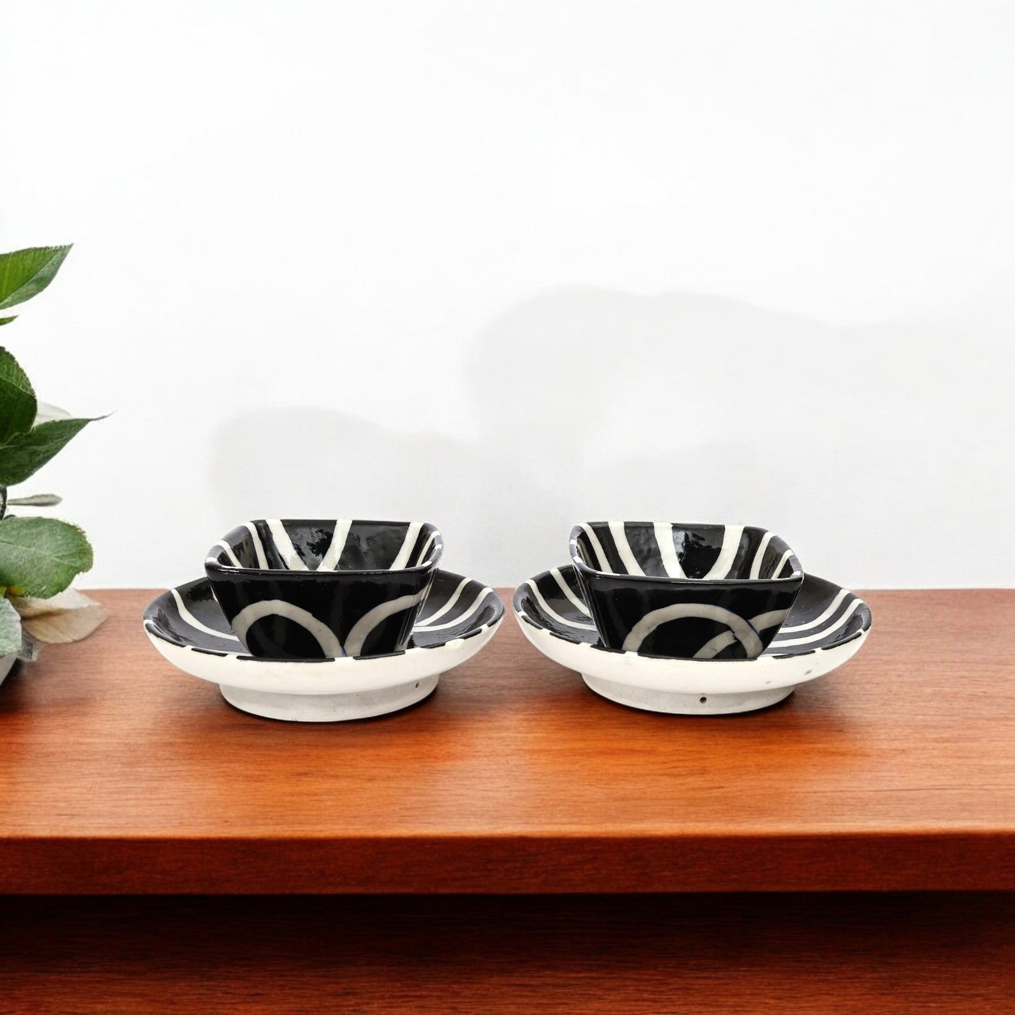Handcrafted Jaipur Blue Pottery Plate & Bowl Set - Black & White Geometric Serveware for Dining & Gifting
