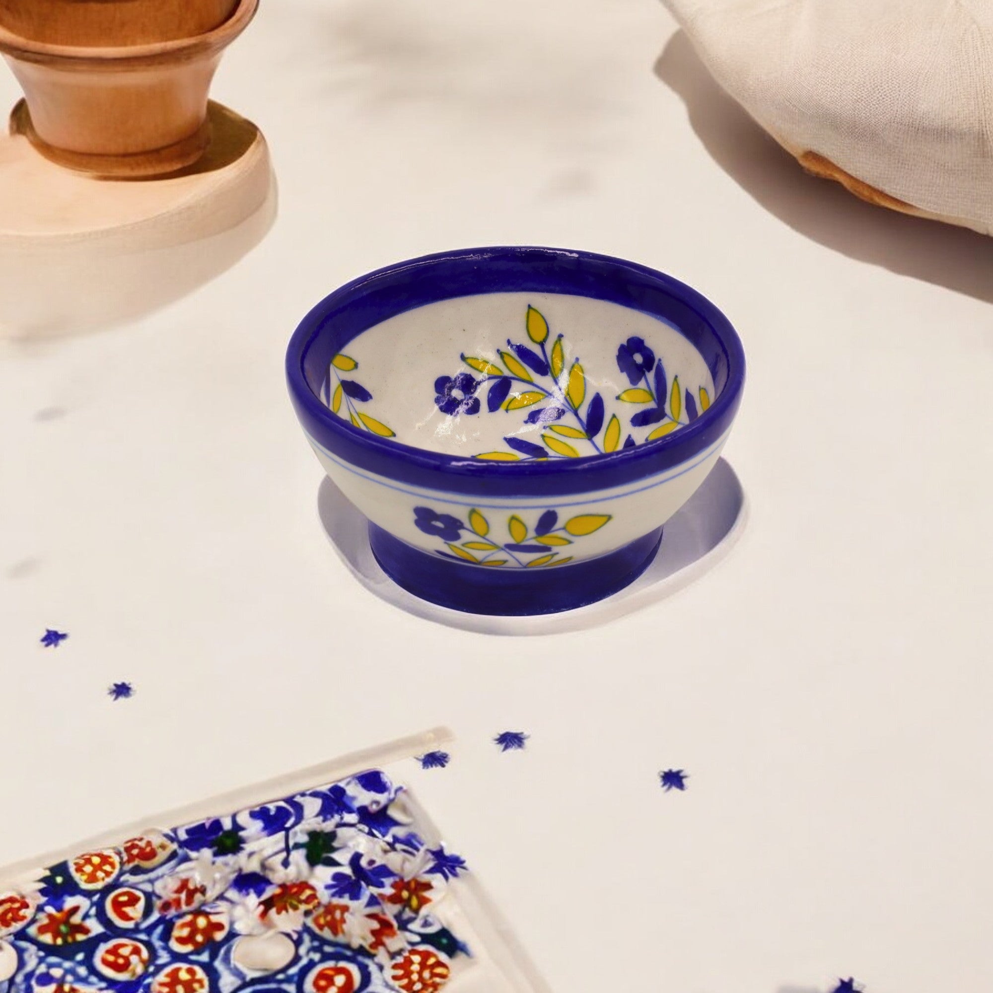 Blue Pottery Round Bowl - White and blue