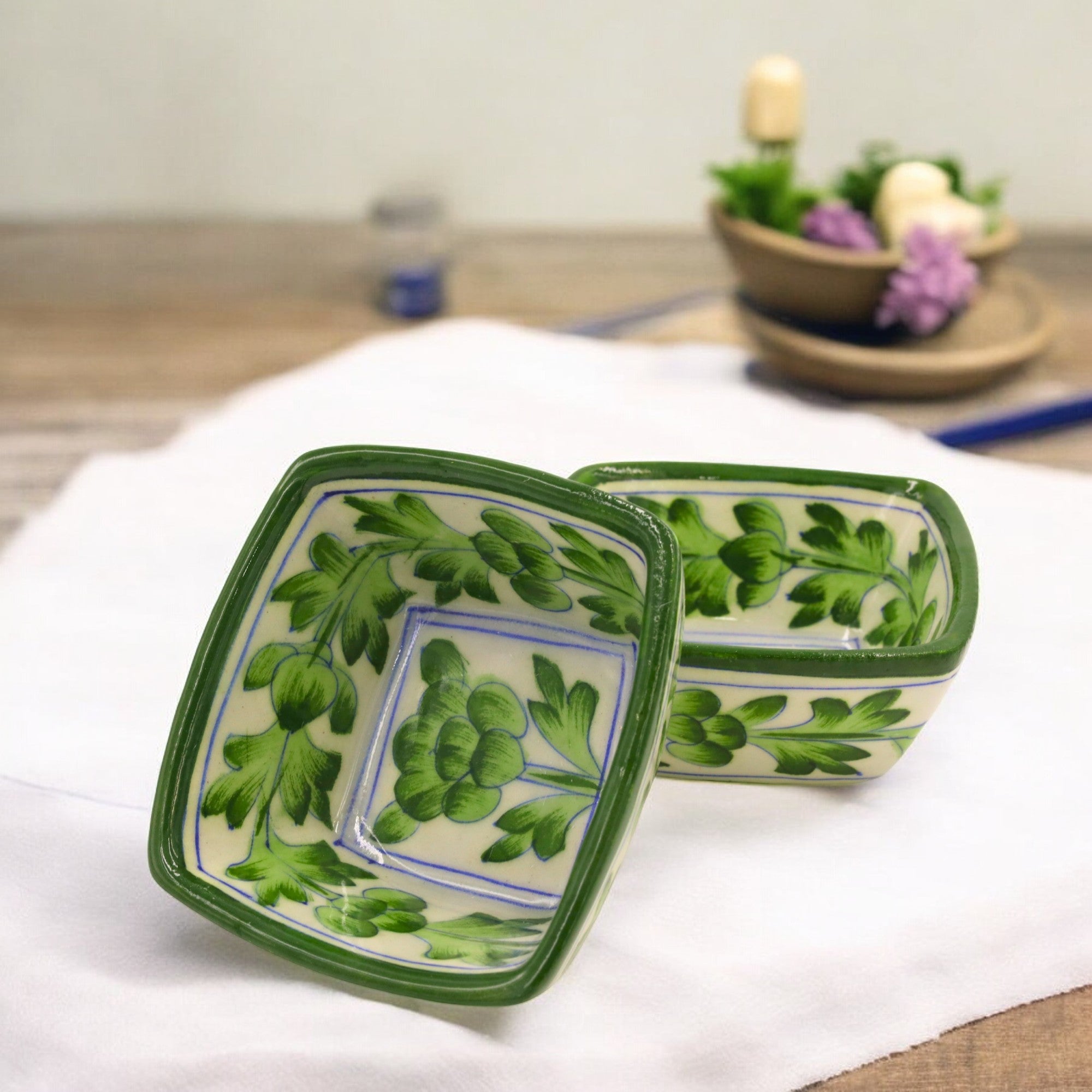 Blue Pottery Square Bowls small