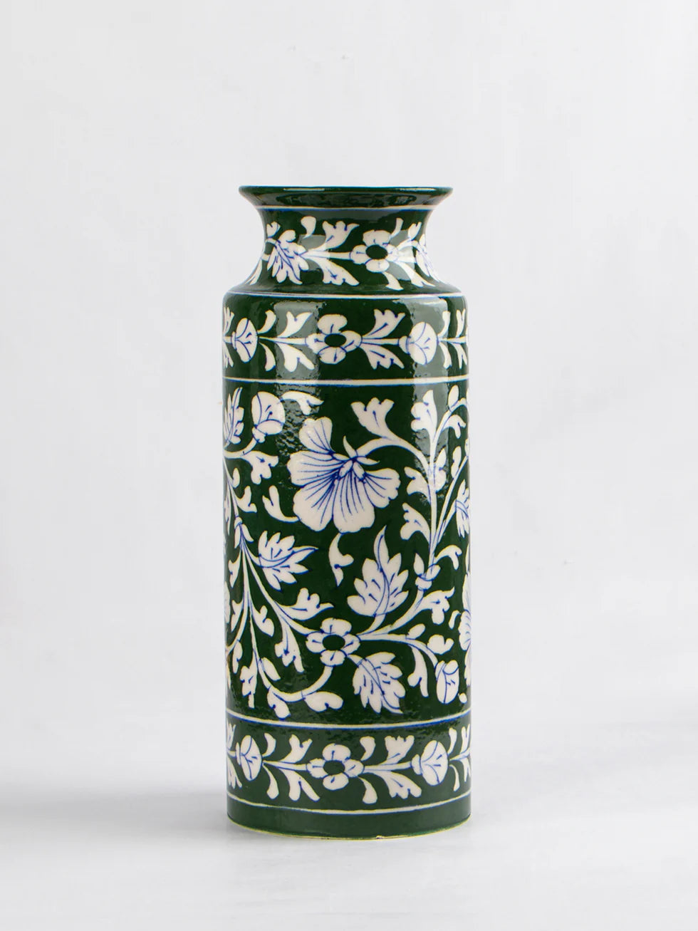Handcrafted Blue Pottery Flower Vase - Green