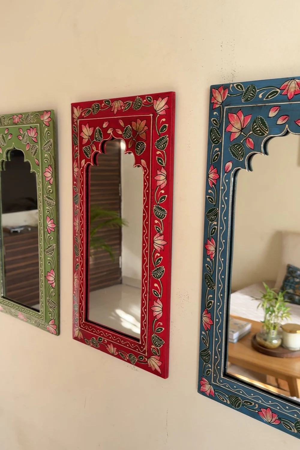 Handcrafted Wooden Wall Mirror Set of 3 – Rustic Wall Décor for Home Decoration